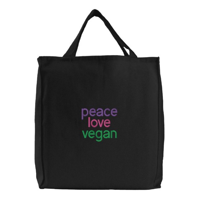 peace, love, vegan embroidered tote bag (Front)