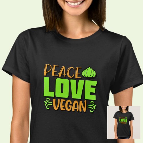 Peace Love Vegan Green Brown on  T_Shirt