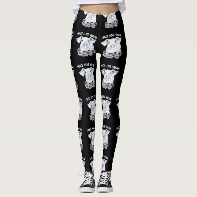 Peace Love Vegan Pig Leggings (Front)