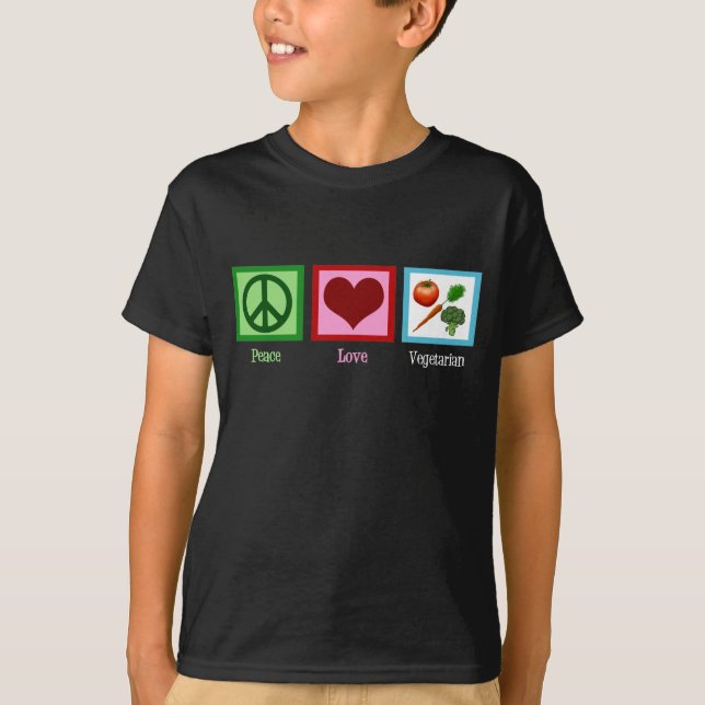 Peace Love Vegetarian Kids T-Shirt (Front)
