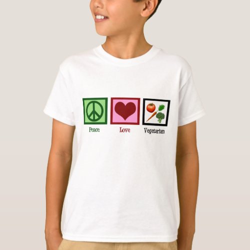 Peace Love Vegetarian Kids T_Shirt