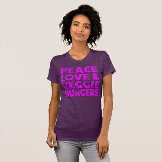 Peace Love & Veggie Burgers Purple Distressed