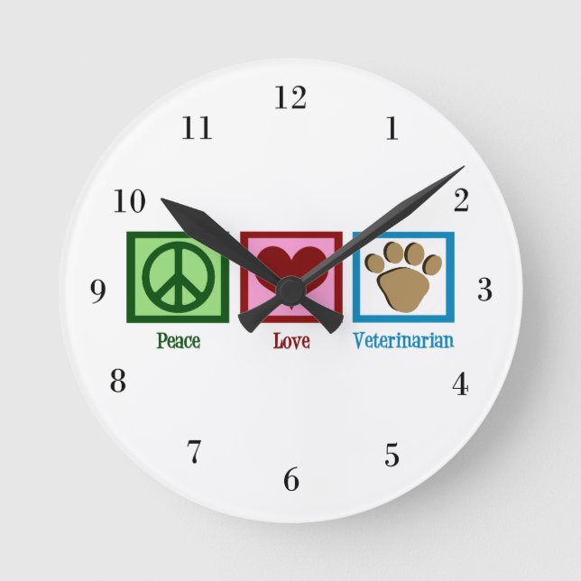 Peace Love Veterinarian Round Clock (Front)