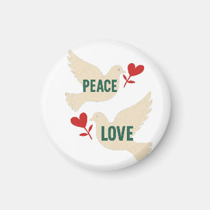 Peace & Love Vintage Dove Art with Heart Motif Magnet