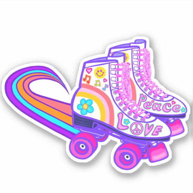 Peace Love Vintage Rainbow Roller Skate Sticker (Front)