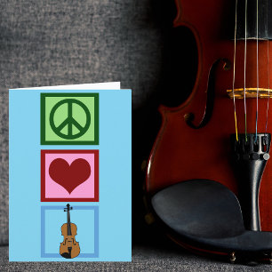 Peace Love Violin Cute Blue Violinist Christmas Holiday Card