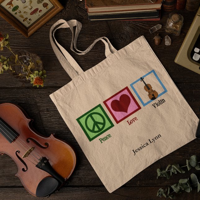 Peace Love Violin Cute Personalized Violinist Tote Bag (Creator Uploaded)
