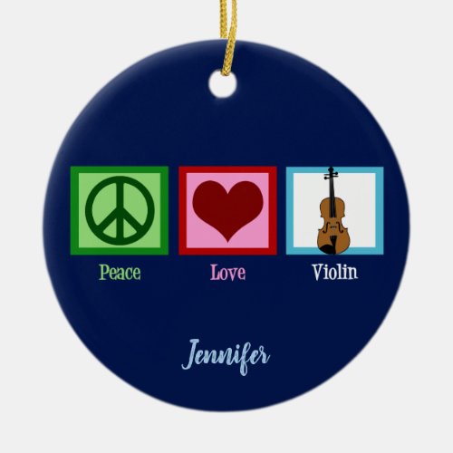 Peace Love Violin Cute Violinist Ceramic Ornament