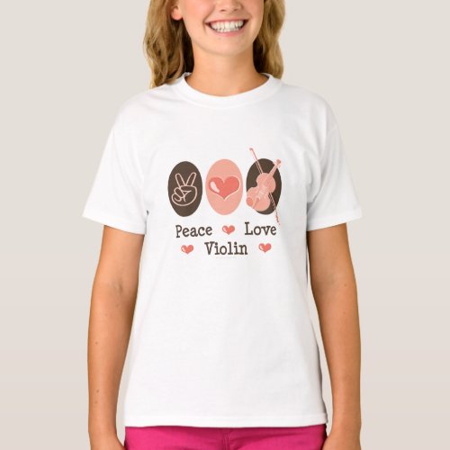 Peace Love Violin Kids Ringer T shirt