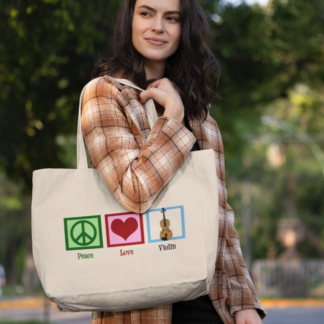 Peace Love Violin Large Tote Bag (Creator Uploaded)