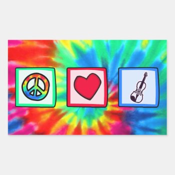 Peace  Love  Violins Rectangular Sticker by MusicPlanet at Zazzle