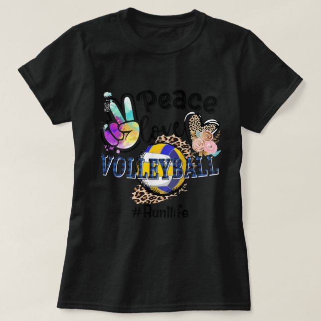 Peace Love Volleyball Aunt Life Mom Grandma Leopar T-Shirt (Design Front)