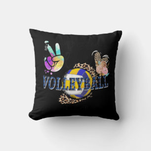 Peace Love Volleyball Auntie Life Mom Grandma Leop Throw Pillow