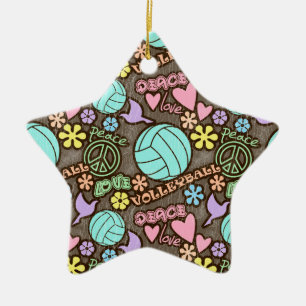 Peace, Love, Volleyball Ceramic Ornament