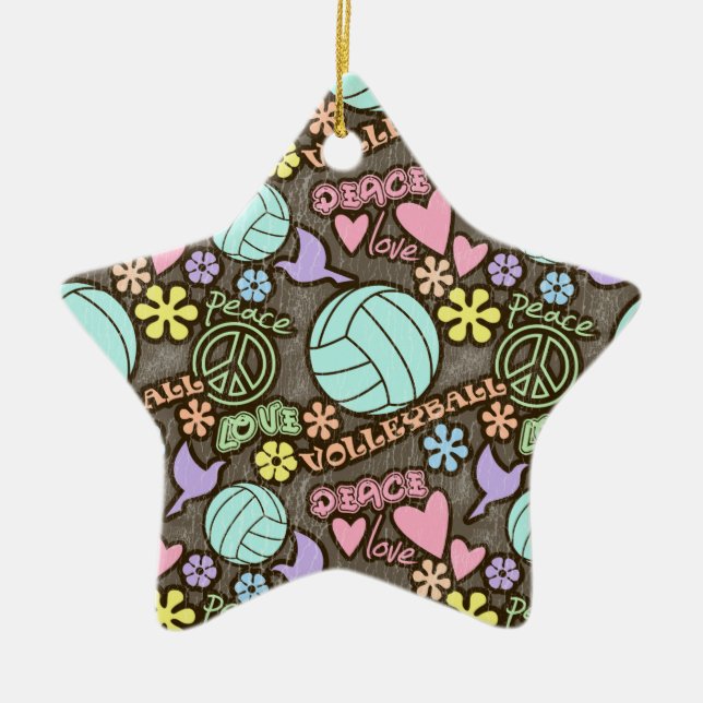 Peace, Love, Volleyball Ceramic Ornament (Front)