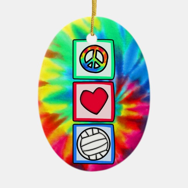 Peace, Love, Volleyball Ceramic Ornament (Front)