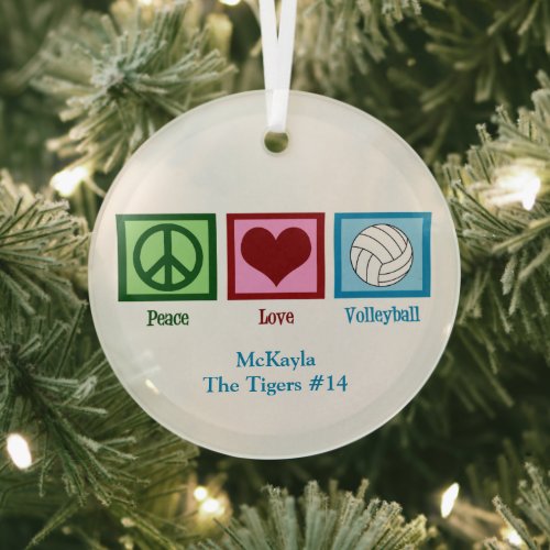Peace Love Volleyball Customizable Christmas Glass Ornament