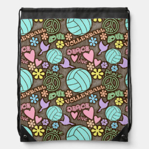 Peace, Love, Volleyball Drawstring Bag