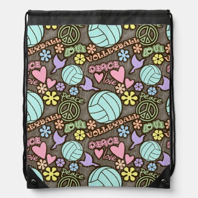 Peace, Love, Volleyball Drawstring Bag (Front)