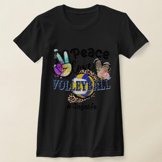 Peace Love Volleyball Gaga Life Mom Grandma Leopar T-Shirt (Laydown)