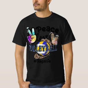 Peace Love Volleyball Gaga Life Mom Grandma Leopar T-Shirt