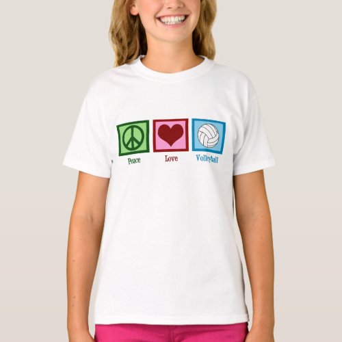 Peace Love Volleyball Girls T_Shirt