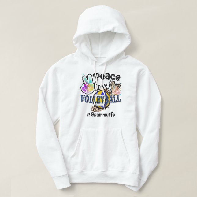 Peace Love Volleyball Grammy Life Mom Grandma Leop Hoodie (Design Front)