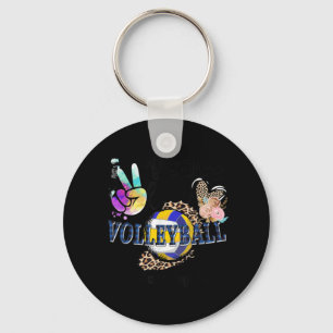Peace Love Volleyball Grammy Life Mom Grandma Leop Keychain