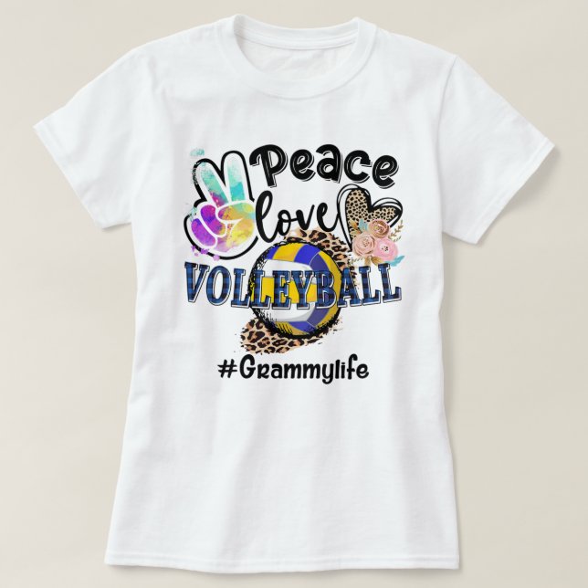 Peace Love Volleyball Grammy Life Mom Grandma Leop T-Shirt (Design Front)
