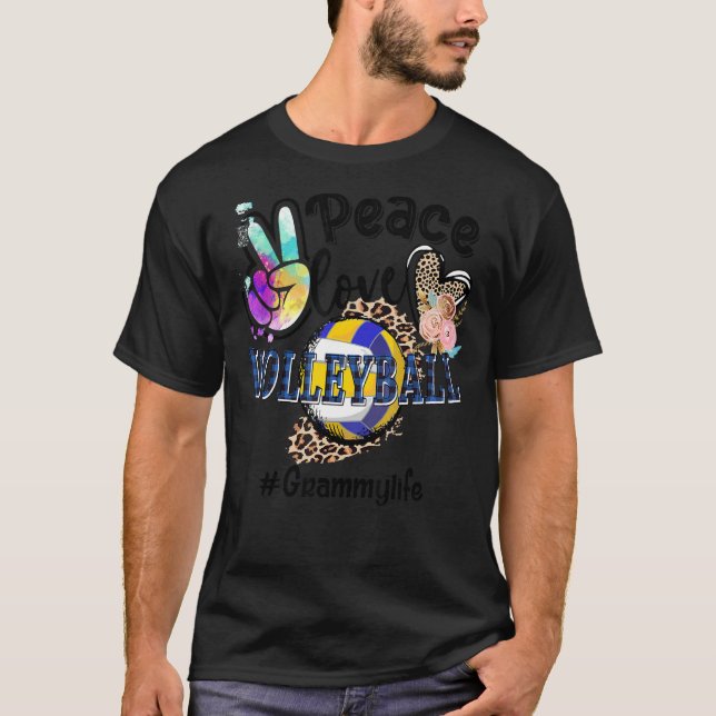 Peace Love Volleyball Grandma Life Mom Grandma Leo T-Shirt (Front)