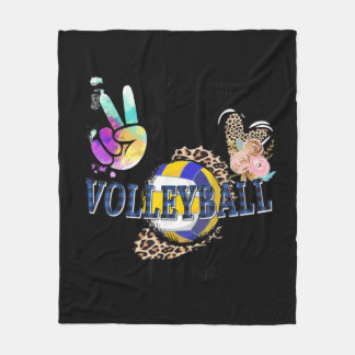 Peace Love Volleyball Memaw Life Mom Grandma Leopa Fleece Blanket