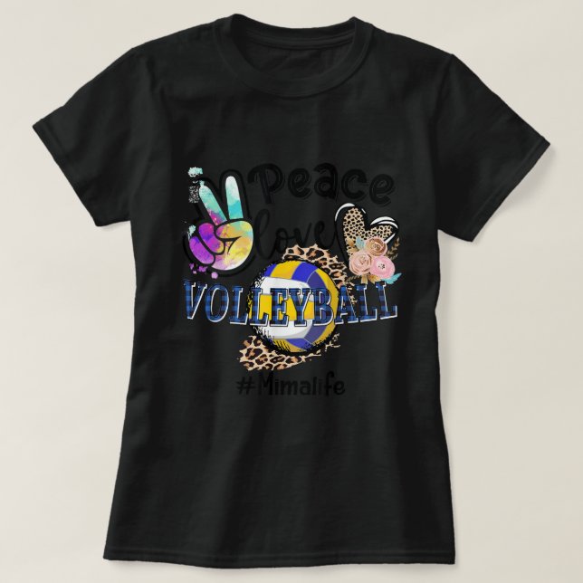 Peace Love Volleyball Mima Life Mom Grandma Leopar T-Shirt (Design Front)