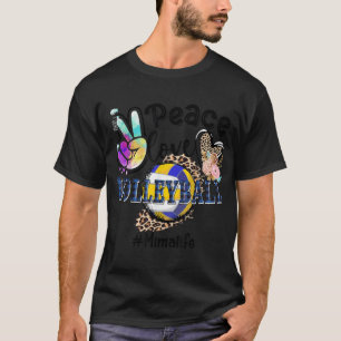 Peace Love Volleyball Mima Life Mom Grandma Leopar T-Shirt