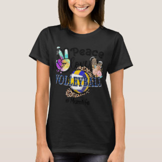 Peace Love Volleyball Mom Life Mom Grandma Leopard T-Shirt