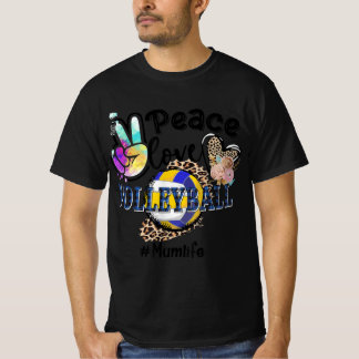 Peace Love Volleyball Mum Life Mom Grandma Leopard T-Shirt