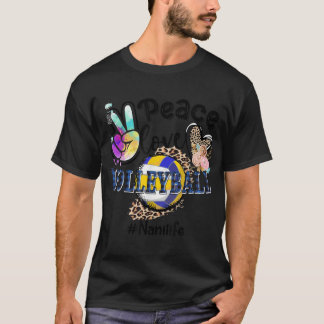 Peace Love Volleyball Nani Life Mom Grandma Leopar T-Shirt