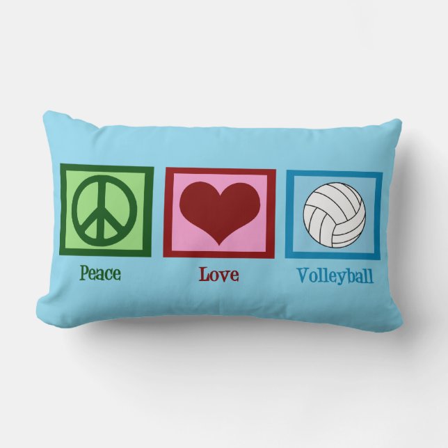 Peace Love Volleyball Personalized Blue Lumbar Pillow (Front)
