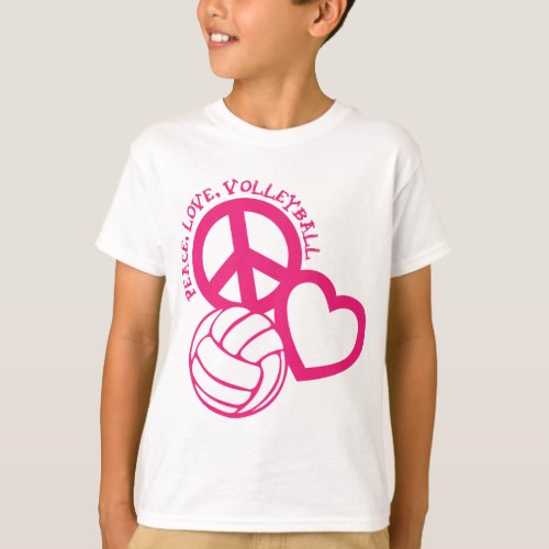 Peace_Love_Volleyball pink T_Shirt