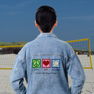 Peace Love Volleyball Player Cute Custom Team Denim Jacket