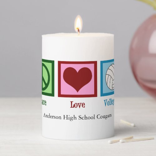 Peace Love Volleyball Player Cute Custom Team Pillar Candle