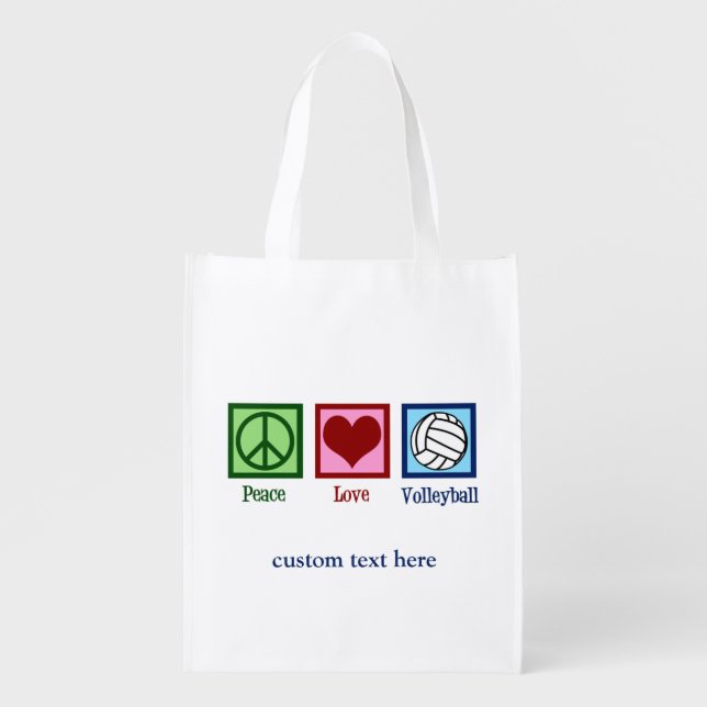 Peace Love Volleyball Player Personalized Team Grocery Bag (Front)