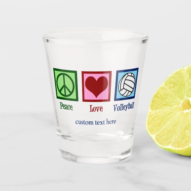 Peace Love Volleyball Player Personalized Team Shot Glass (Front)