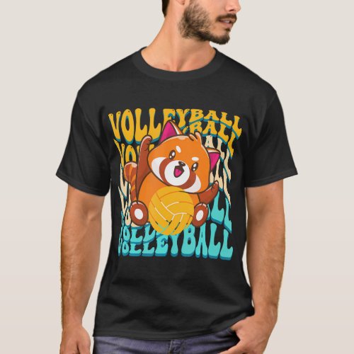 Peace Love Volleyball Player Red Panda Women n Gir T_Shirt
