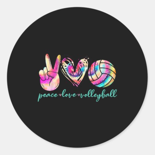 Peace Love Volleyball Player Tie Dye Style Women T Classic Round Sticker