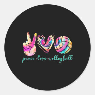 Peace Love Volleyball Player Tie Dye Style Women T Classic Round Sticker