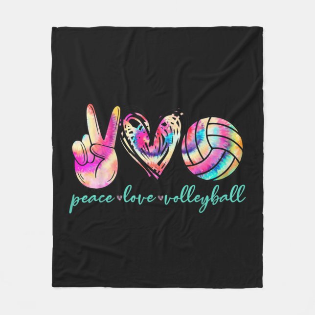 Peace Love Volleyball Player Tie Dye Style Women T Fleece Blanket (Front)