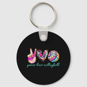 Peace Love Volleyball Player Tie Dye Style Women T Keychain