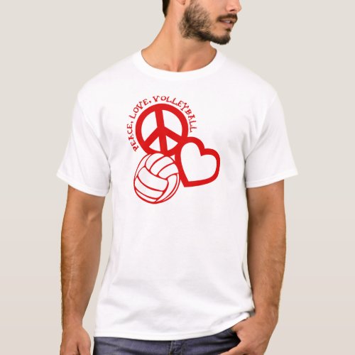 Peace_Love_Volleyball red T_Shirt