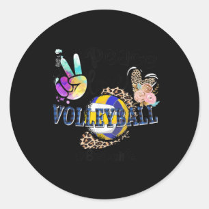 Peace Love Volleyball Sister Life Mom Grandma Leop Classic Round Sticker