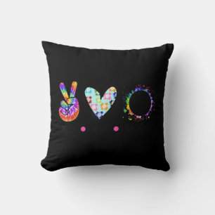 Peace Love Volleyball Tie Dye Rainbow Trippy Hippi Throw Pillow